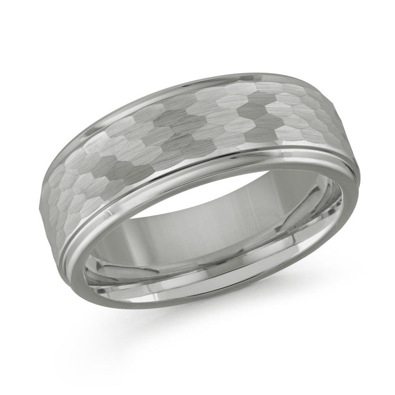 MALO tungsten ring hammered honeycomb texture band with polished edges comfort fit modern wedding band TG-005
