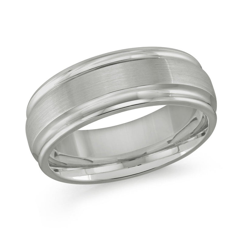 MALO tungsten ring brushed silver center with polished rounded edges comfort fit classic wedding band TG-006