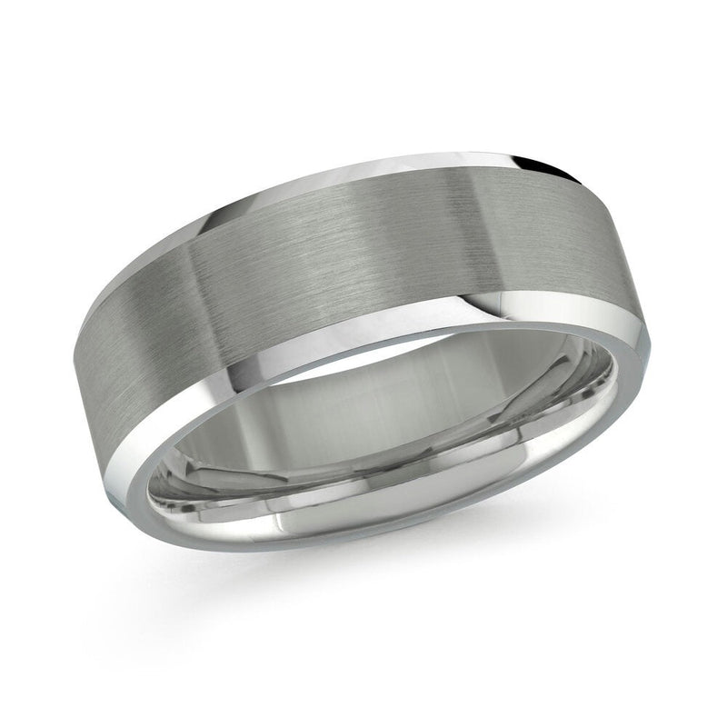 MALO tungsten ring wide brushed silver band with polished edges comfort fit modern wedding band TG-009
