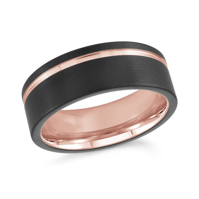 MALO tungsten ring matte black band with rose gold interior and accent groove comfort fit wedding band TG-037