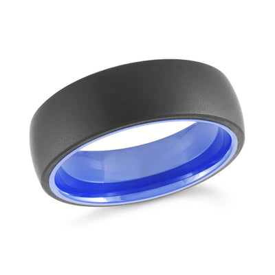 MALO tungsten ring matte black band with electric blue interior comfort fit modern wedding ring TG-040