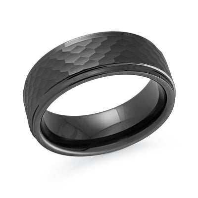 MALO black tungsten ring hammered texture with polished edges comfort fit band TG-054 modern statement wedding ring
