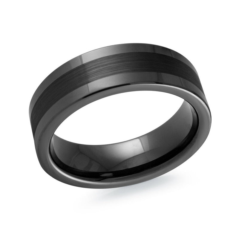 MALO black tungsten ring brushed center strip with polished sides comfort fit band TG-057 classic modern wedding ring