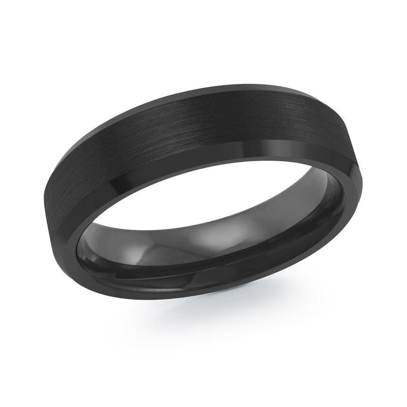 MALO black tungsten ring brushed center with polished edges comfort fit band TG-059 classic modern wedding ring