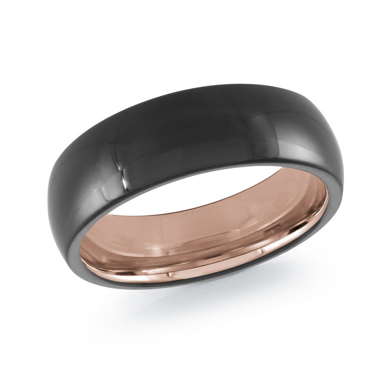 MALO polished black tungsten ring with rose gold interior comfort fit band TG-060 classic modern wedding ring