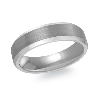 MALO tungsten ring brushed silver center with polished edges comfort fit band TG-062 classic modern wedding ring