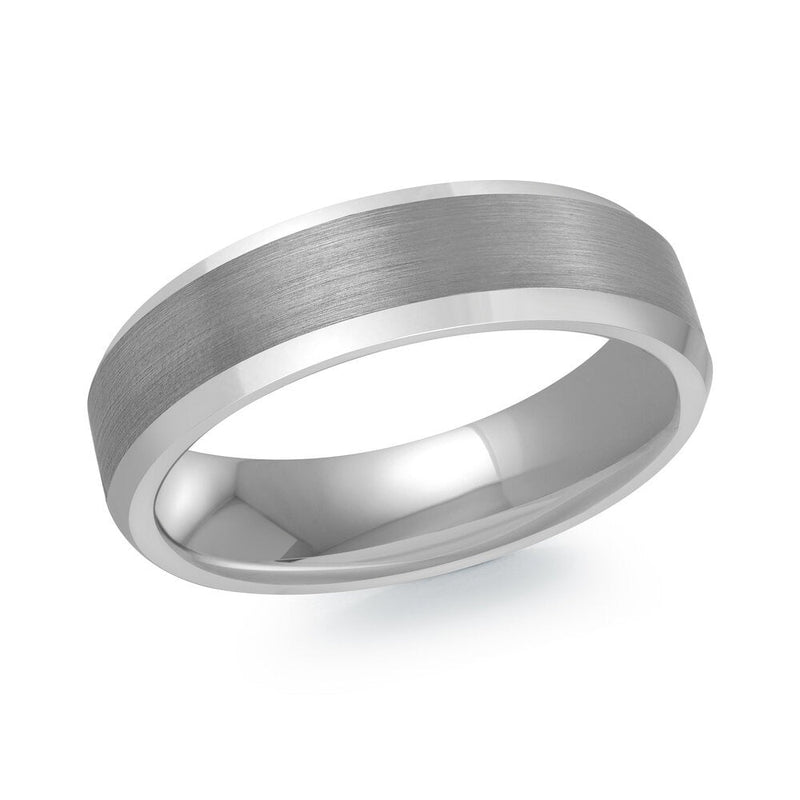 MALO tungsten ring brushed silver center with polished edges comfort fit band TG-062 classic modern wedding ring