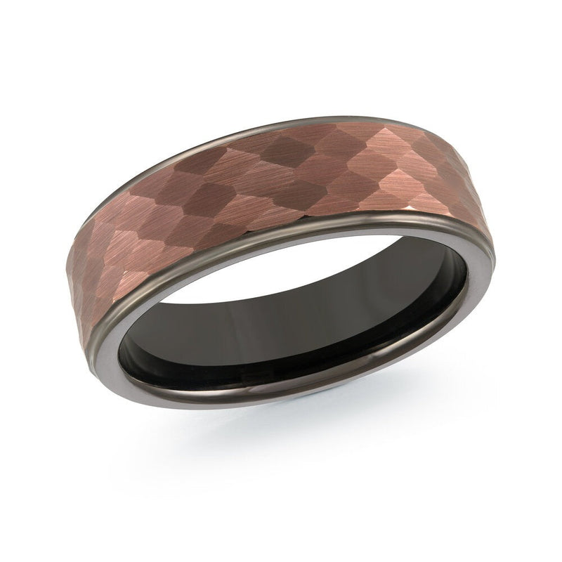 MALO rose gold tungsten ring faceted hammered finish comfort fit band TG-072 modern statement wedding ring