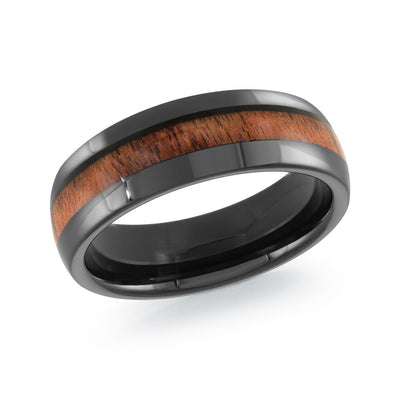 MALO polished black tungsten ring with natural wood inlay comfort fit band TG-074 modern unique wedding ring