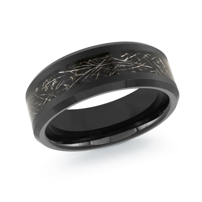 MALO matte black tungsten ring with textured center inlay comfort fit band TG-077 modern statement wedding ring