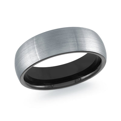 MALO brushed silver tungsten ring with black interior comfort fit band TG-084 modern two-tone wedding ring