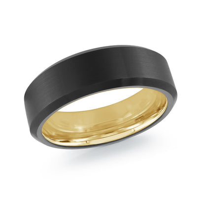 MALO matte black tungsten ring with yellow gold interior comfort fit band TG-085 modern two-tone wedding ring