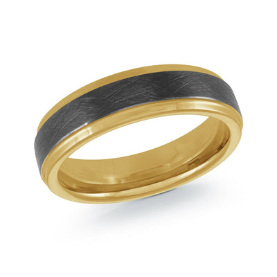 MALO two-tone yellow gold tungsten ring with brushed gunmetal center comfort fit band TG-086 modern wedding ring