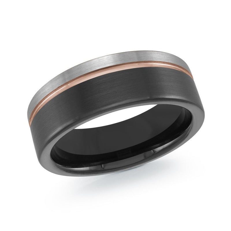 MALO two-tone brushed tungsten ring with rose gold inlay comfort fit band TG-087 modern wedding ring