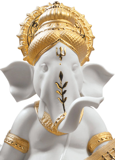 "Display Only Call for Availability and Price" Veena Ganesha Figurine. Golden Lustre