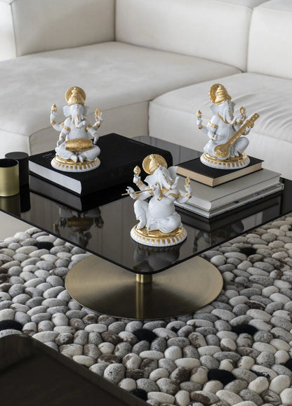 Veena Ganesha Figurine. Golden Lustre