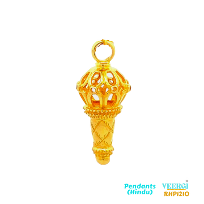 22kt gold pendant featuring the Hindu deity Lord Hanuman holding Gada. Lord Hanuman is a central figure in Hindu mythology and is revered for his strength, devotion, and loyalty.  5.3 gm / Yellow Gold / 3 cm/1.2 cm