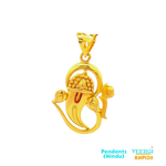 22kt gold pendant featuring the Hindu deity Lord Ganesha’s head with a halo. Lord Ganesha is one of the most revered deities in Hinduism, known as the remover of obstacles and the god of new beginnings. 5.0 gm / Yellow Gold / 3 cm/1.8 cm