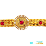 The Gold Set RJGS2030 is a beautiful handmade choker set crafted from 22kt gold. This set features a stunning design with red stones and cubic zirconia that are arranged in a floral pattern.  Weight: 71.40gm, Length of Necklace and Earring 13.00/7.50cm