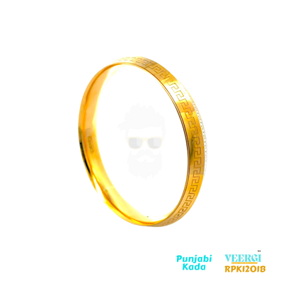 VeerGi Presents, A 22kt gold men kada with a comfort fit, gloss finish, and a Greek design would be a traditional Indian bracelet for men made of 22-karat gold with a design that is inspired by ancient Greek art or architecture.. 79.89 gm / Yellow Gold / 2.16