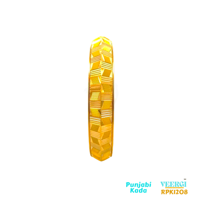 VeerGi Presents, 22kt gold men's kada (bangle) with a checkerboard design made entirely of yellow gold. The kada features both a gloss and sand finish, which adds a unique texture and visual interest to the piece.  63.30 gm / Yellow Gold / 2.14