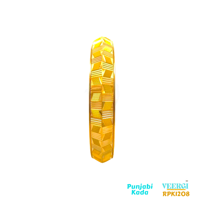 VeerGi Presents, 22kt gold men's kada (bangle) with a checkerboard design made entirely of yellow gold. The kada features both a gloss and sand finish, which adds a unique texture and visual interest to the piece.  63.30 gm / Yellow Gold / 2.14