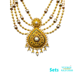 The necklace would feature four lines or strands of gold, arranged in a pattern or braided, and studded with cubic zirconia stones to add sparkle and brilliance. 106.3 gm