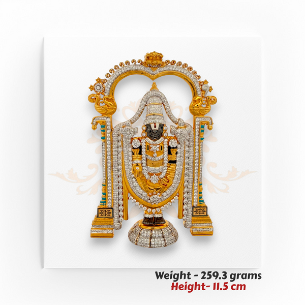 22kt Gold Lord Balaji (Tirupati) Idol – Temple Arch Divine Design – 259.3 grams, 11.5 cm