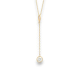 18KT yellow gold diamond drop chain with bezel-set round brilliant diamond pendant by Regal Jewels