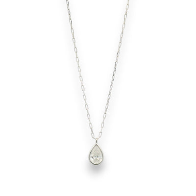 Platinum chain with pear-shape bezel-set natural diamond drop pendant by Regal Jewels