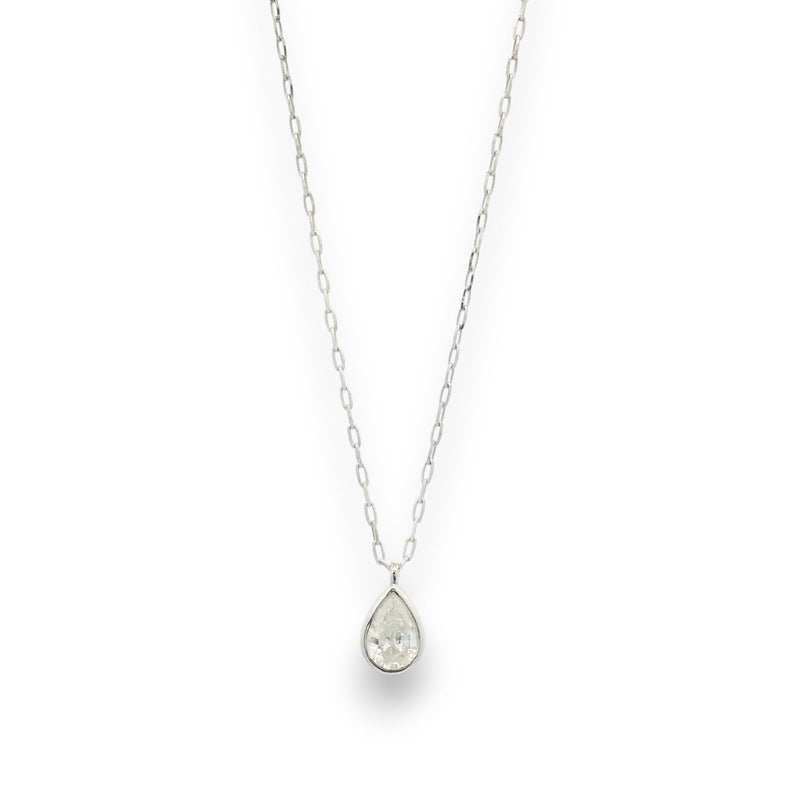 Platinum chain with pear-shape bezel-set natural diamond drop pendant by Regal Jewels