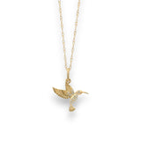 18KT gold hummingbird pendant chain with small natural diamond accents by Regal Jewels