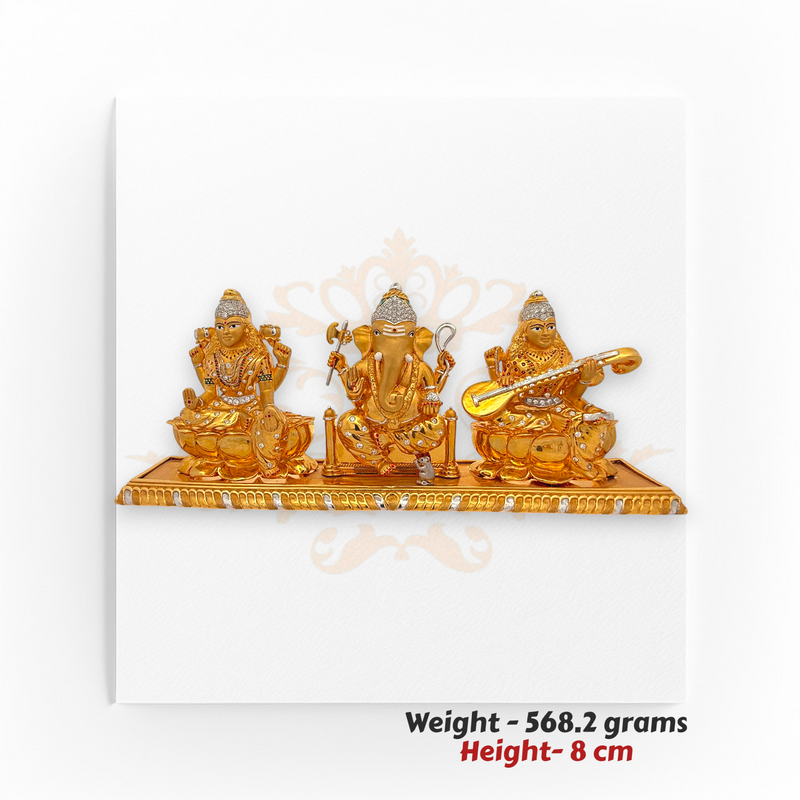 22kt Gold Lakshmi Ganesh Saraswati Idol Set – Triple Deity Blessings – 568.2 grams, 8 cm Regal jewels