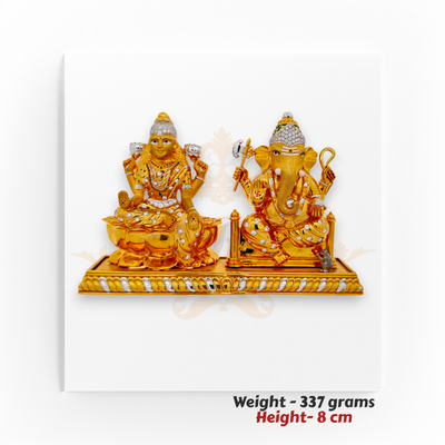 22kt Gold Lakshmi Ganesh Idol Set – Prosperity & Blessings Design – 8 cm