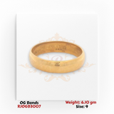 OG gold band with classic matte finish showing inner hallmark detail, solid 6.10 gm unisex gold ring size 9