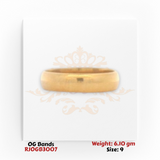 Front view of OG gold band featuring smooth matte finish, solid 6.10 gm gold ring size 9
