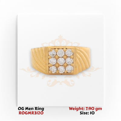 Men’s gold ring with square diamond cluster, front view, bold polished gold design.