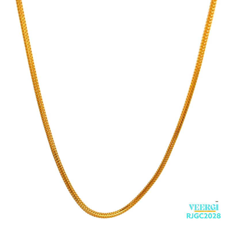 The Gold Chain RJGC2028, a 22kt gold chain with a classic and simple design. The chain is approximately 18 inches in length and features a secure lobster clasp closure. A high-quality piece of jewelry that would make a great addition to any collection or a thoughtful gift for a loved one.