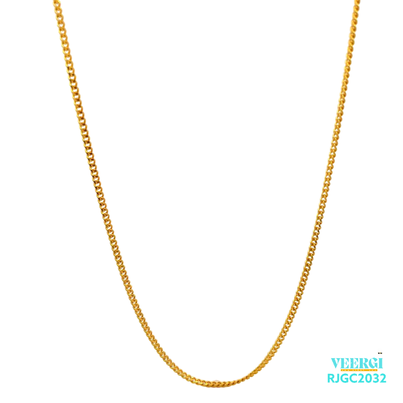 The Gold Chain RJGC2032, a 22kt gold chain with an elaborate design. The chain is approximately 18 inches in length and features a secure lobster clasp closure. Weighing 6.20 grams, it is a beautiful and intricate piece of jewelry that would make a great addition to any collection.