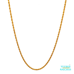 The Gold Chain RJGC2033, a 22kt gold rope chain with a classic and timeless design. The chain is approximately 18 inches in length and features a secure lobster clasp closure. Weighing 6.50 grams, it is a simple yet elegant piece of jewelry that would make a great addition to any collection.