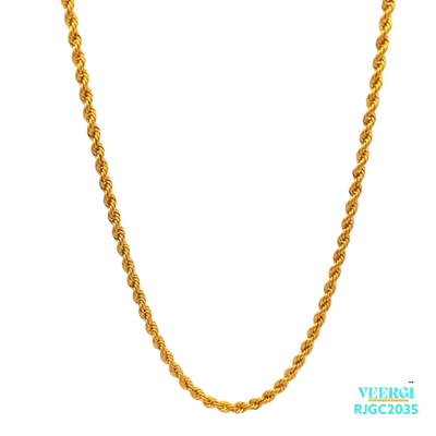 The Gold Chain RJGC2035, a 22kt gold rope chain with a classic and elegant design. Measuring approximately 18 inches in length, this chain features a secure lobster clasp closure. Weighing 5.60 grams, it is a beautiful and timeless piece of jewelry that would make a great addition to any collection.