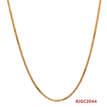 The Gold Chain RJGC2044, a two-tone chain featuring 22kt yellow gold and rhodium. This chain measures 15 inches in length and has a thickness of 1.4mm. It is secured with a lobster clasp for a secure closure. Weighing 5.6 grams, this chain showcases a unique and stylish design with its two-tone composition, adding a touch of sophistication to any look.