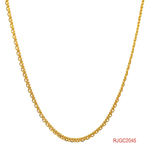 The Gold Chain RJGC2045, a box chain crafted from 22kt yellow gold. This chain measures 15 inches in length and has a thickness of 0.6mm. It is secured with a spring ring clasp for a reliable closure. Weighing 5.0 grams, this chain showcases a sleek and delicate design, perfect for adding a touch of elegance to any ensemble.