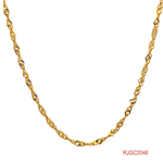 The Gold Chain RJGC2046 is a box chain made of 22kt yellow gold. The chain has a thickness of 0.6mm and a length of 16 inches. It features a spring ring clasp for secure closure.