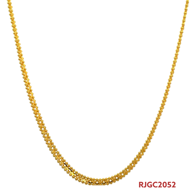 The Gold Chain RJGC2052, a timeless 22kt gold rope chain from Regal Jewels. This beautiful chain measures 15 inches in length and weighs 7.00 grams. It showcases a classic rope chain design, known for its elegant and versatile look. Crafted with high-quality 22kt gold, this chain is a stunning and versatile piece of jewelry suitable for both men and women.