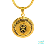 22kt gold pendant with a Greek design featuring a 3D lion highlighted in black and gold. Weight 8.70 gm. SKU RFP2001.