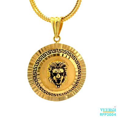 22kt gold pendant with a Greek design featuring a 3D oxidized lion. Weight 8.90 gm. SKU RFP2004.