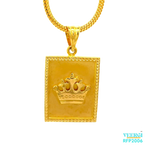 A 22kt gold pendant with a crown in the middle is a beautiful and regal piece of jewelry. The crown is a symbol of royalty, power, and authority, and has been used in jewelry for centuries