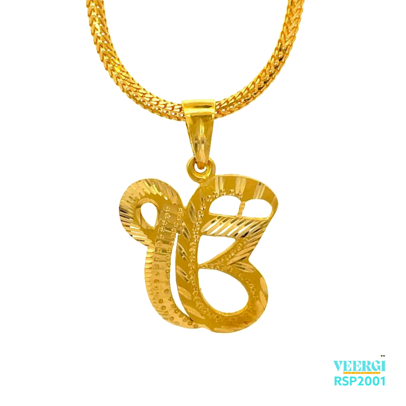 VeerGi Presents 22kt gold Small Ek Onkar pendant is a beautiful piece of jewelry that showcases the Sikh religious symbol 