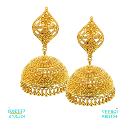 A 22KT GOLD handmade earring Jhumka with screw back is likely to be a beautiful and intricately crafted piece of jewelry that showcases the craftsmanship and artistry of traditional Indian jewelry. weight- 26.00 gm, Height: 5.0cm and Width 2.5cm.